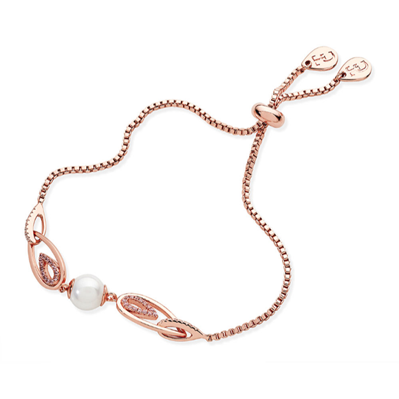 Tipperary Crystal Rose Gold Pink Crystal Flame Pearl Bracelet